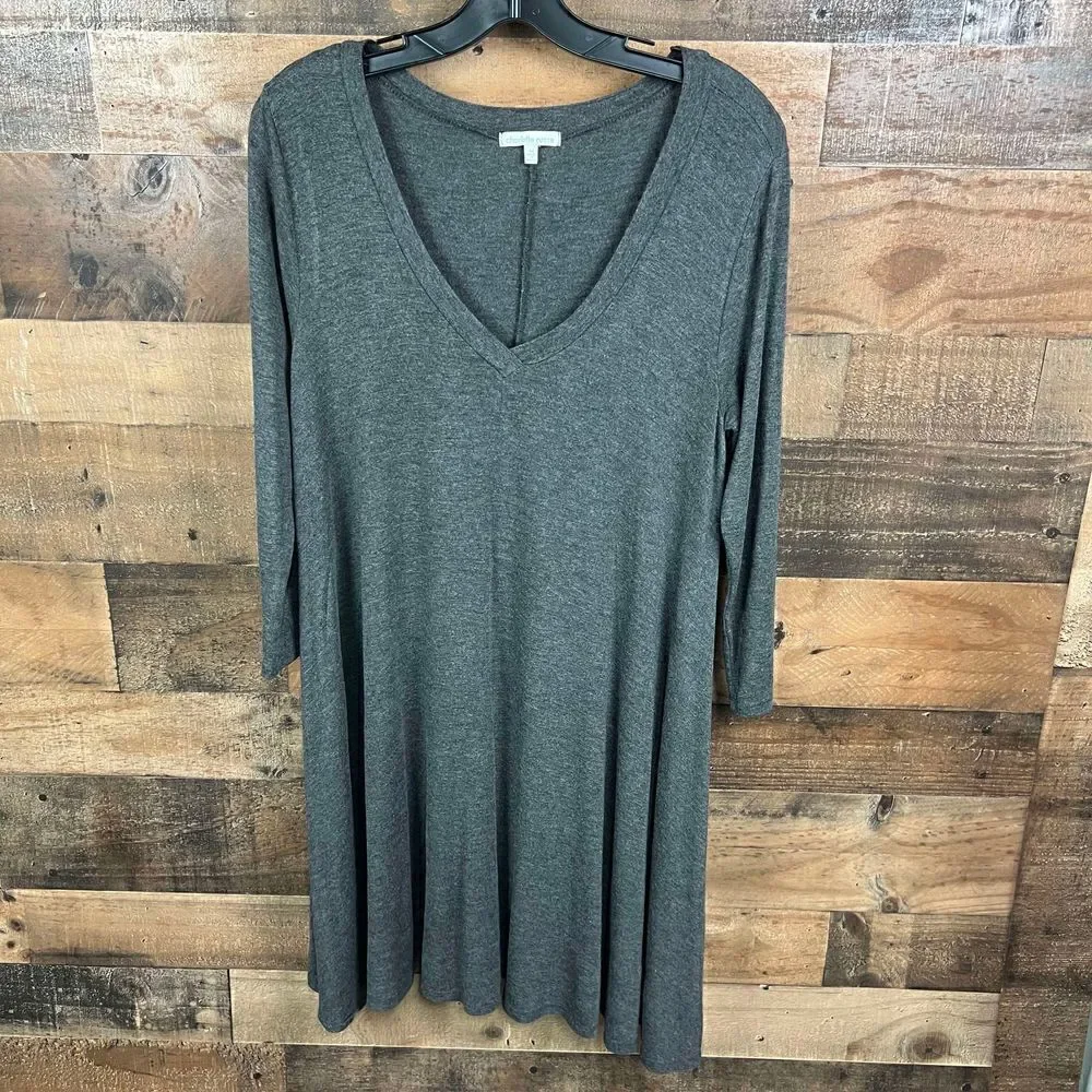 Charlotte Russe Tunic Dress V Neck Grey 3 Quarter Sleeves Jersey Knit Medium